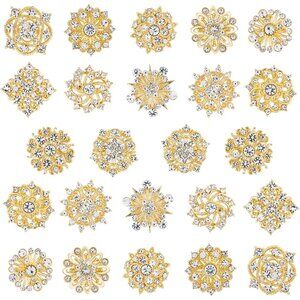 Assorted Gold Plated Crystal Rhinestone Flower Brooch Pins Set for Crafts & Wedd